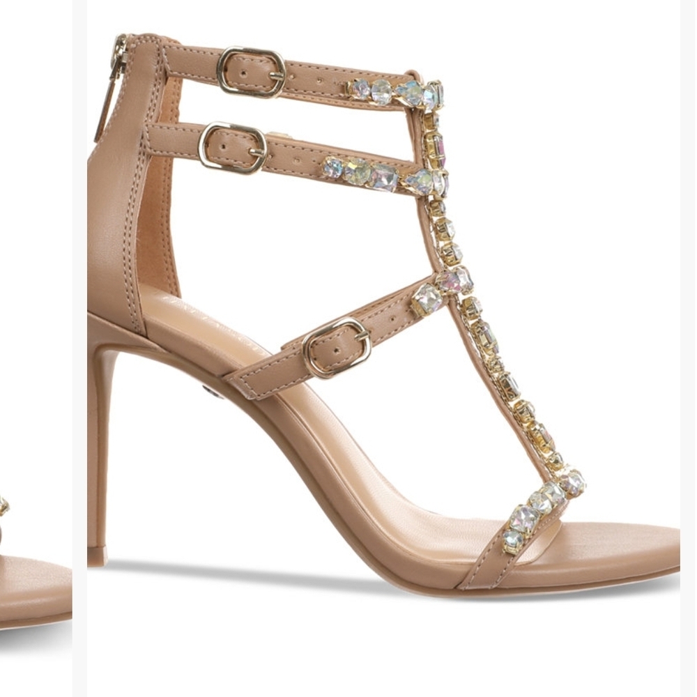 NEW Thalia Sodi Women's Shyla Embellished Strappy Dress Sandals, Nude, US 7.5